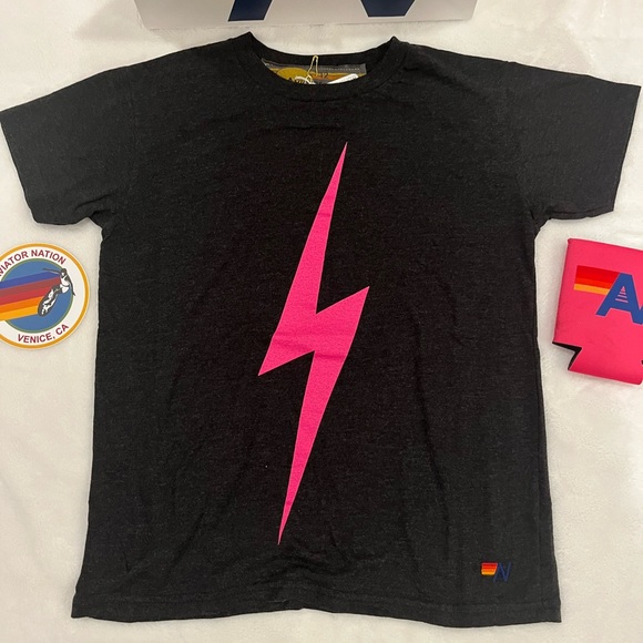 - NWT Kids Aviator Nation T Shirt charcoal Bolt tee Size 14